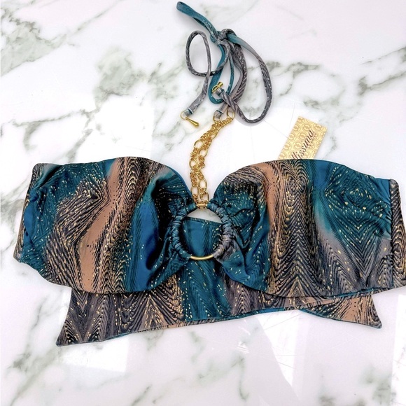 Chic Bandeau Bikini Set in Blue and Brown from Bellissima Swimwear. - Picture 5 of 9